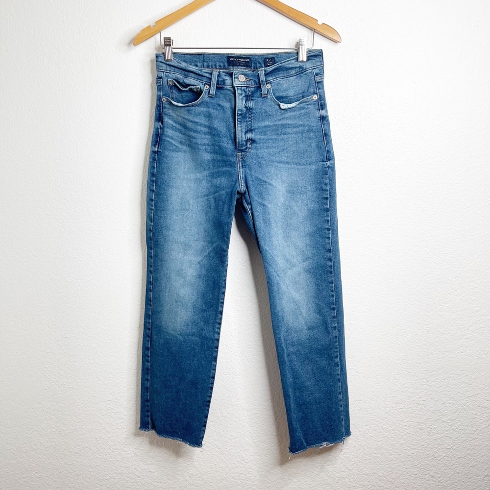 Lucky Brand Zoe High Rise Straight Ankle Jeans Raw Hem Medium Wash Womens 10/30A